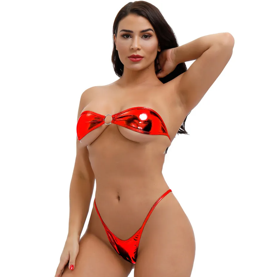 Women Fashion Sexy Solid Color Tube Top Bikini Swimsuit