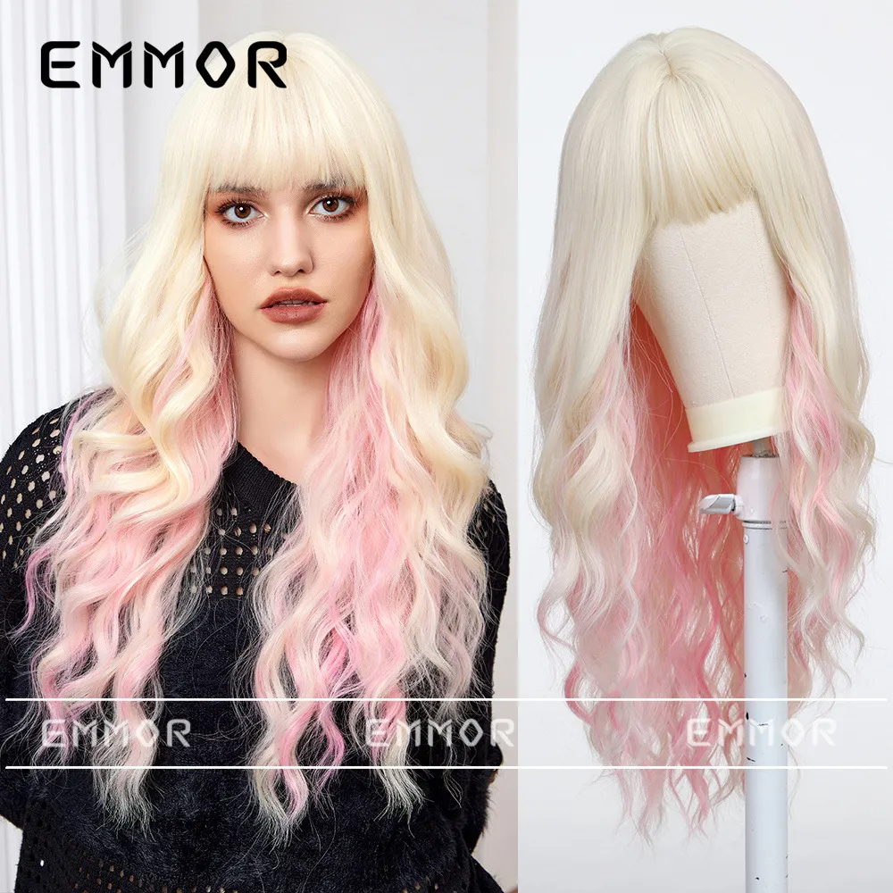 Women Long Curly Hair Bangs Wig