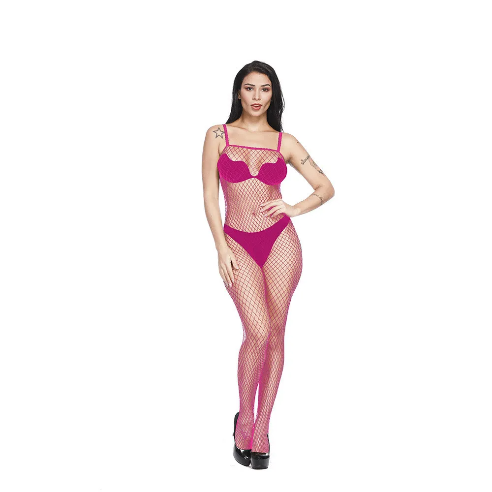 Women Fashion Sexy Hollow Perspective One Piece Stockings Long Sleeve Suspender Lingerie