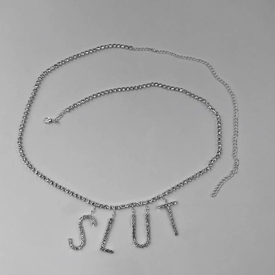 Women Fashion Sexy Rhinestone Letter Waist Chain