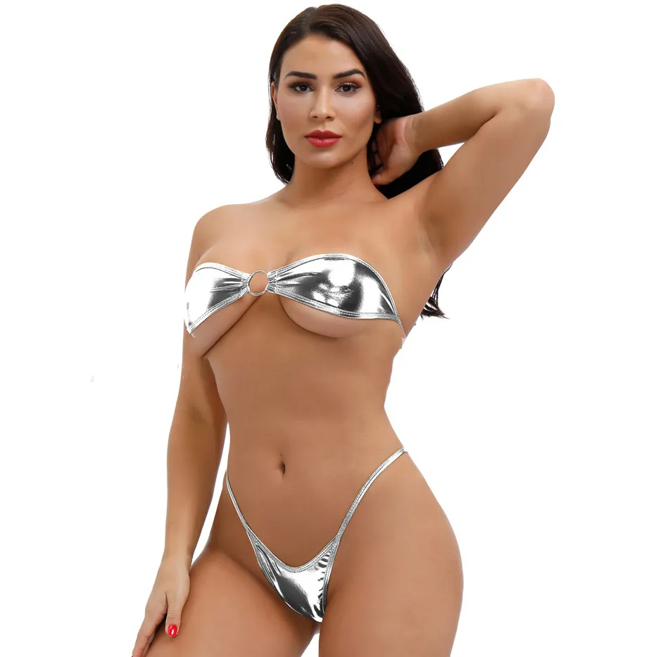 Women Fashion Sexy Solid Color Tube Top Bikini Swimsuit