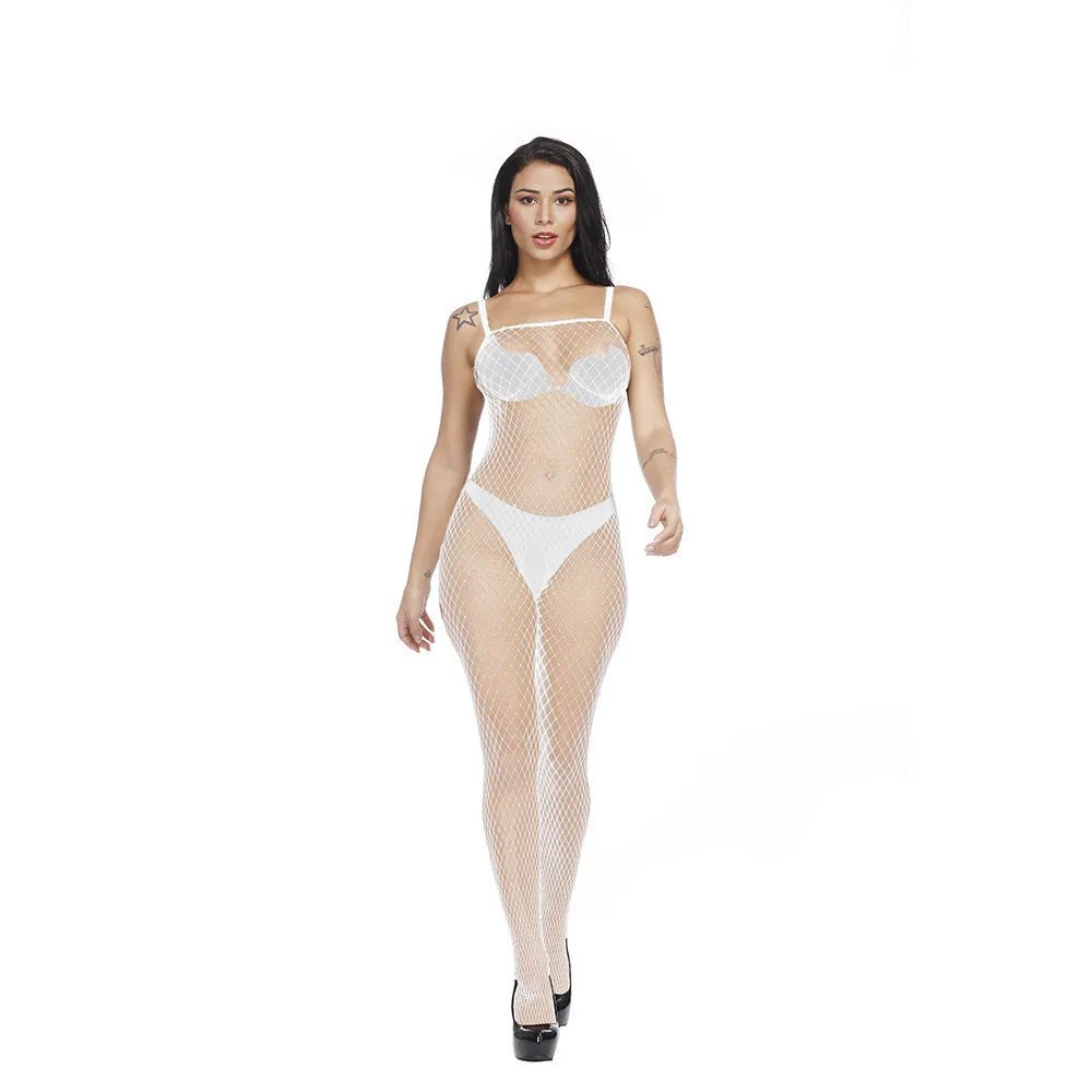 Women Fashion Sexy Hollow Perspective One Piece Stockings Long Sleeve Suspender Lingerie