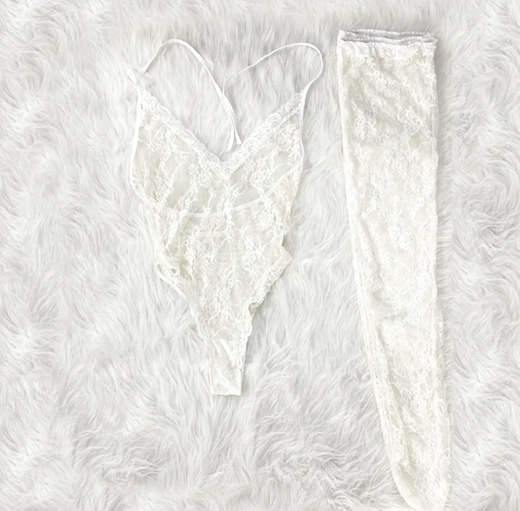 Women Fashion Sexy Deep VHalter Neck Sexy Underwear Stockings Set