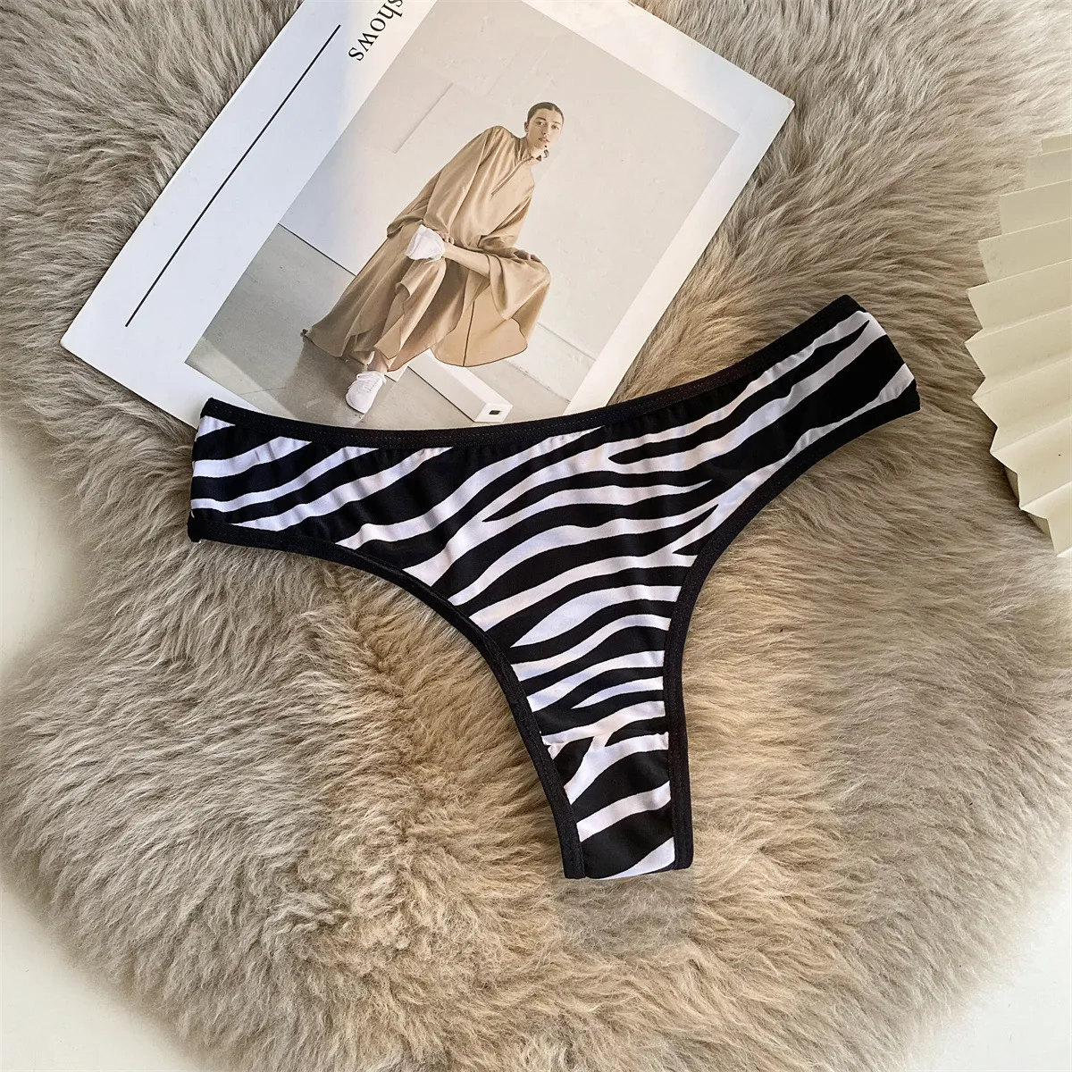 Women Fashion Sexy Hollow Leopard Zebra Print Low Waist Underwear