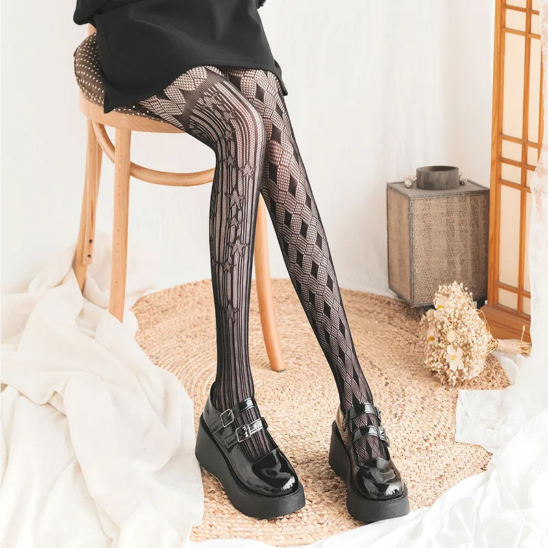Women Fashion Sexy Rose Cross Stripe Hollow Pantyhose