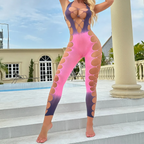 Women Fashion Gray Pink Gradient Hollow-Out One-Piece Sexy Lingerie