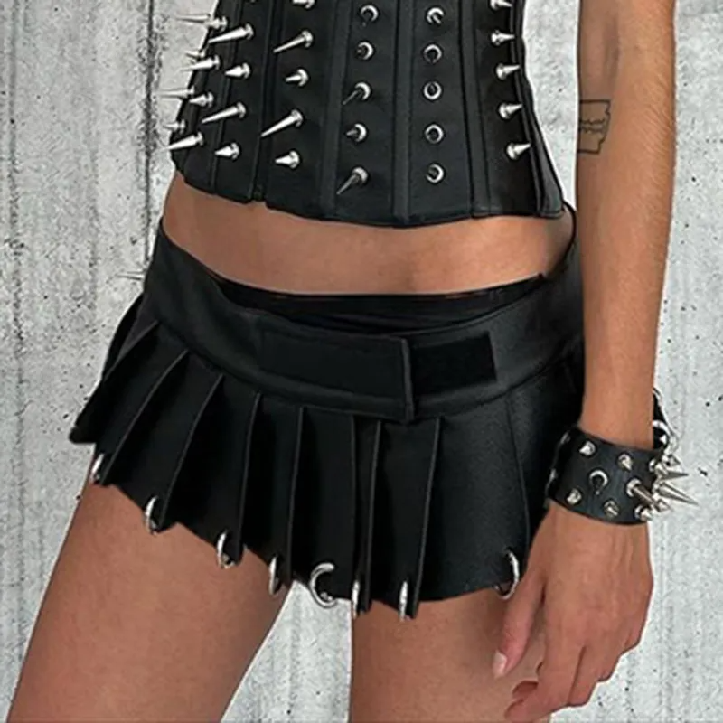 Women Gothic Fashion PU Punk Pleated Skirt