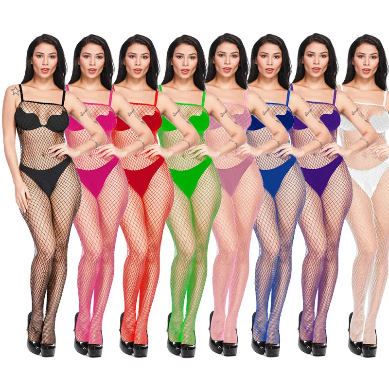 Women Fashion Sexy Hollow Perspective One Piece Stockings Long Sleeve Suspender Lingerie
