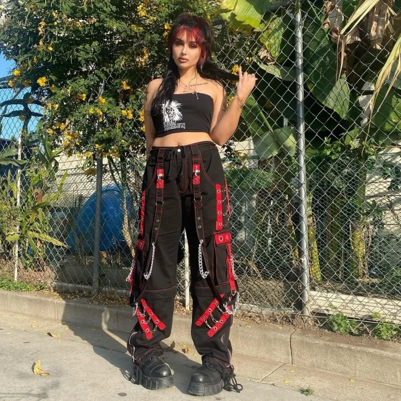 Summer Women Personality Gothic Style Loose Casual Chain Pants
