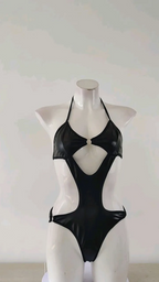 Women Patent Leather Halter Neck One Piece Sexy Lingerie