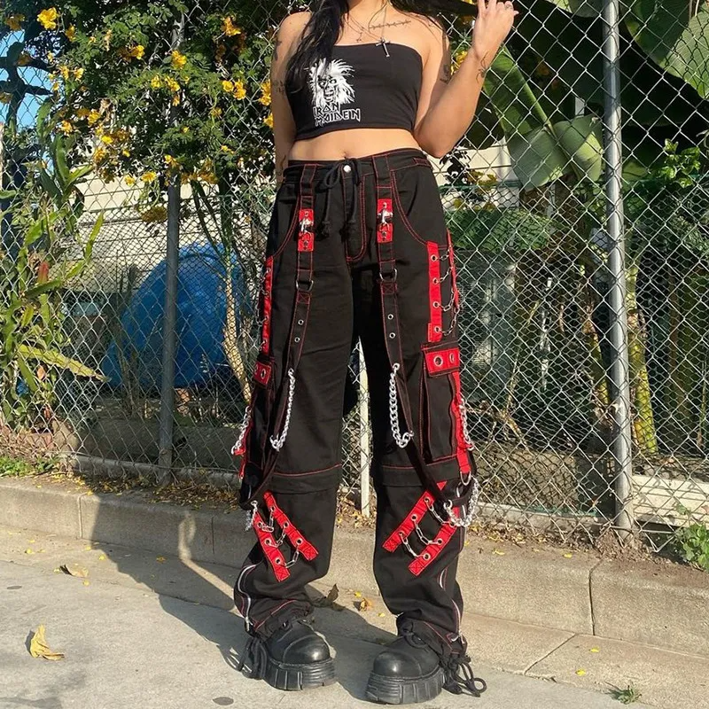 Summer Women Personality Gothic Style Loose Casual Chain Pants