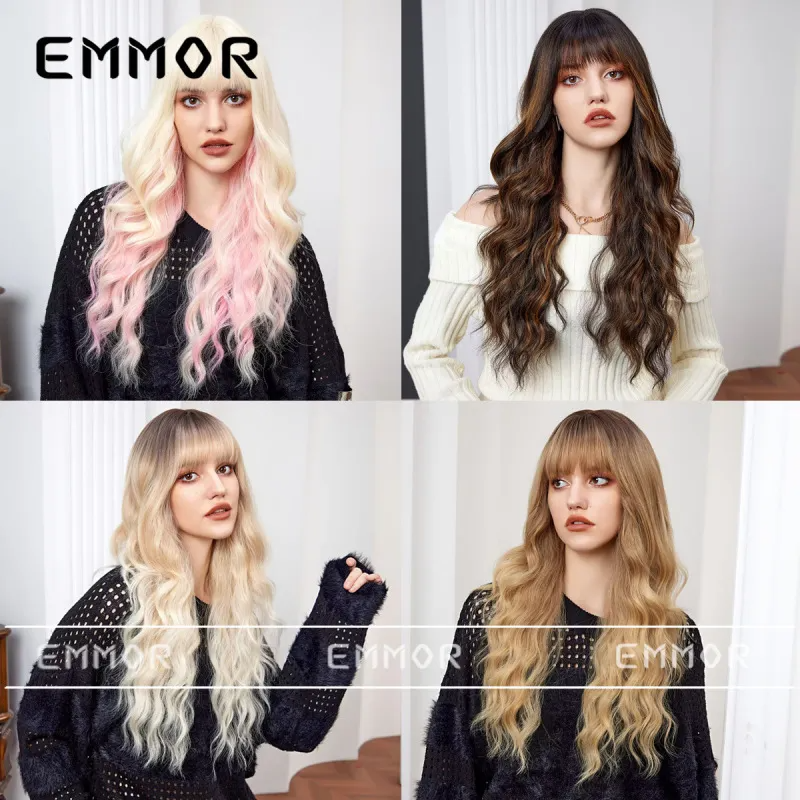 Women Long Curly Hair Bangs Wig