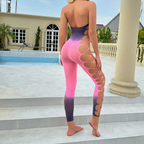 Women Fashion Gray Pink Gradient Hollow-Out One-Piece Sexy Lingerie