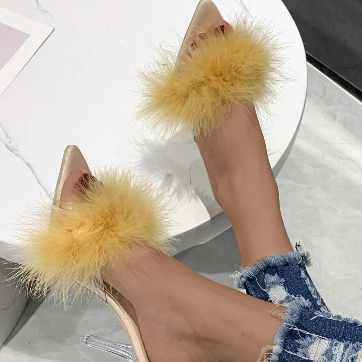 Women Fashion Transparent High Heel Slippers