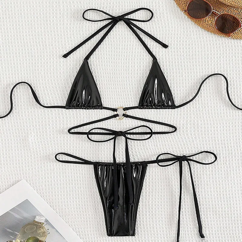Sexy Solid Color Lace-Up Bikini Women Beach Swimsuit