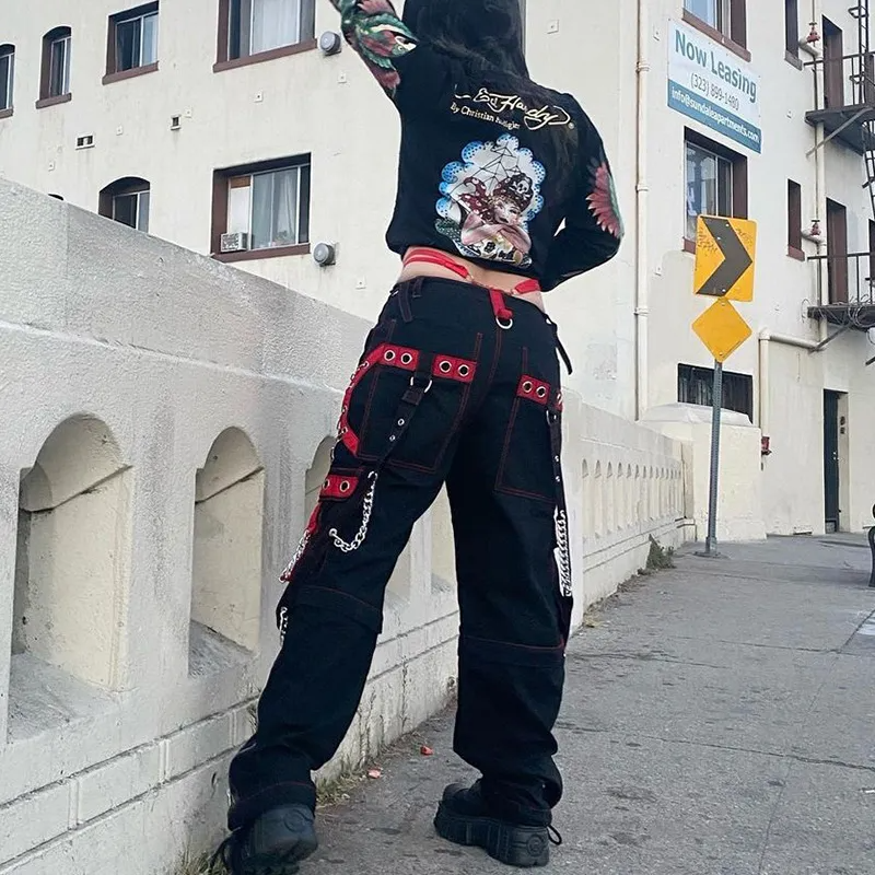 Summer Women Personality Gothic Style Loose Casual Chain Pants