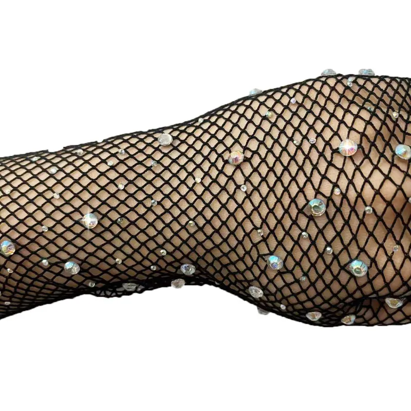 Women Fashion Hot Drilling Fishing Net Black Stretch Color Gloves