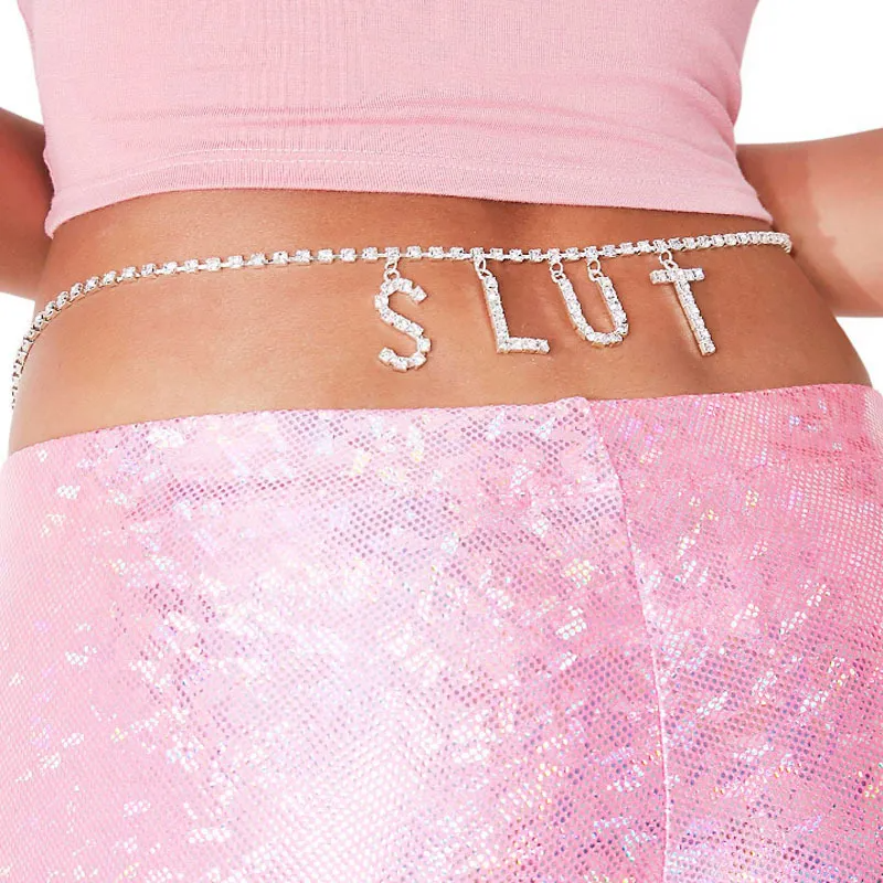 Women Fashion Sexy Rhinestone Letter Waist Chain