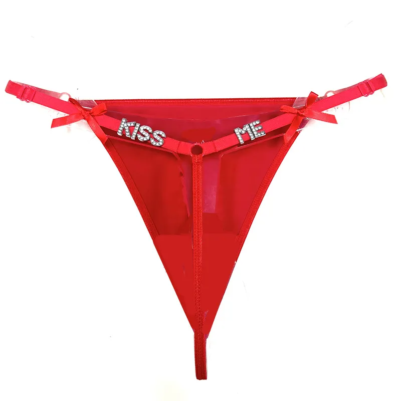 Women Sexy Rhinestone Letter Bow Thongs