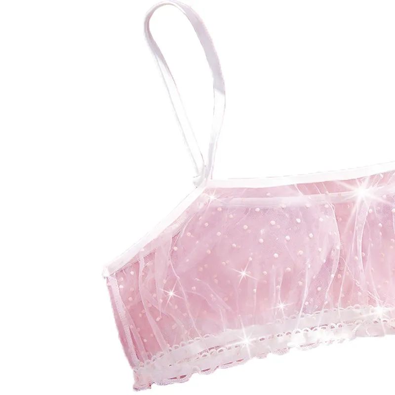 Women Fashion Sexy Perspective Polar Dot Mesh Bow Sexy Lingerie Set