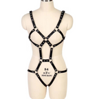 Open Breast Leather Body Harness with Cuffs