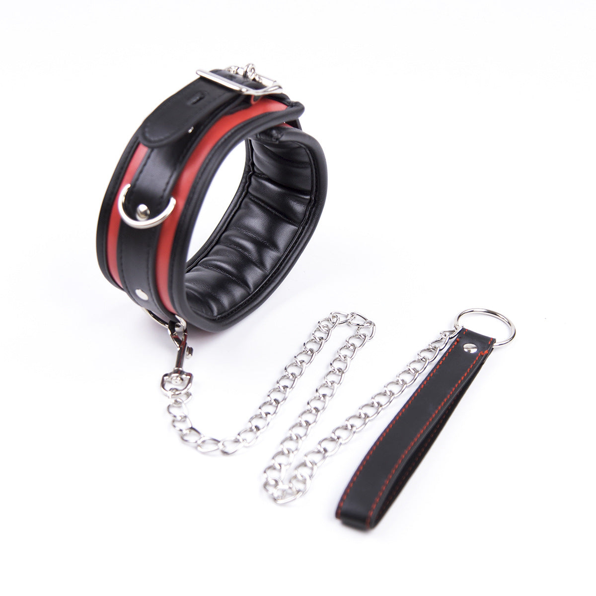 Black And Red Thick D Ring Neck Collar